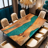 Luxury Green Epoxy River Dining Table  Live Edge Wood Statement Piece for Sophisticated Interiors